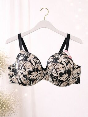 Cacique NWT Invisible Backsmoother Full Coverage Black and White Floral Bra 42DD